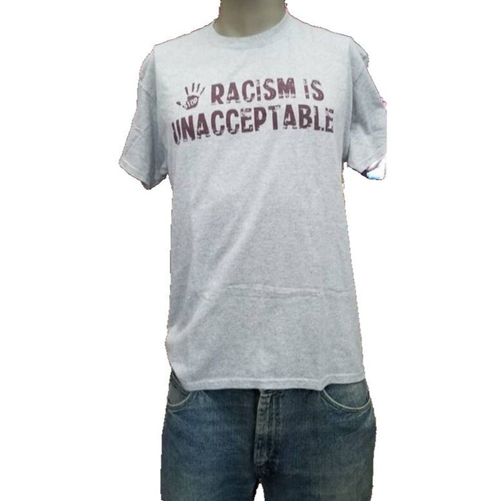 Racism Is Unacceptable T-Shirt Gray Size Large Peace Activist